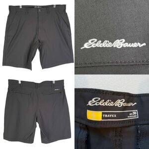 Eddie Bauer Travex Shorts Men's Size 38 Black Hiking Camping Nylon Flat Front